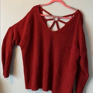 Red Loralette Sweater partially opened back 3xl